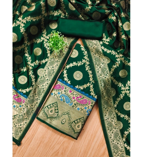 Women's Banarasi Silk Printed Unstitched Salwar Suit Material With Dupatta (Bottle Green, 3Mtrs) Women's Banarasi Silk Printed Unstitched Salwar Suit Material With Dupatta (Bottle Green, 3Mtrs)
