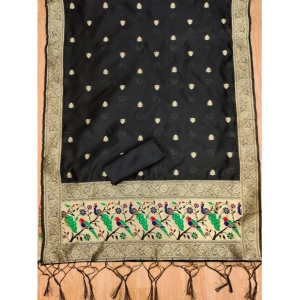 Generic Women's Banarasi Silk Printed Unstitched Salwar Suit Material With Dupatta (Black, 3Mtrs)