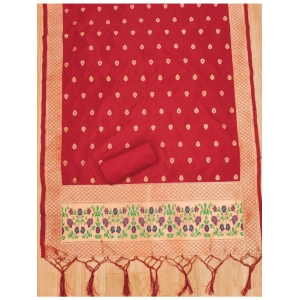 Generic Women's Banarasi Silk Printed Unstitched Salwar Suit Material With Dupatta (Red, 3Mtrs)