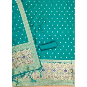 Generic Women's Banarasi Silk Printed Unstitched Salwar Suit Material With Dupatta (Rama, 3Mtrs)