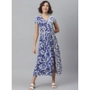 Dropship Women's Polyester Floral V-Neck Short Sleeve Dress (Purple-White)