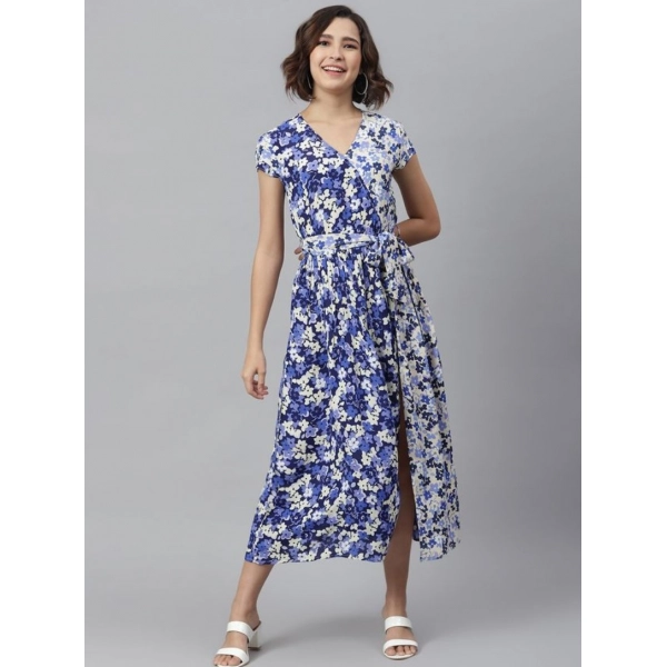 Dropship Women's Polyester Floral V-Neck Short Sleeve Dress (Purple-White)