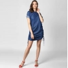 Dropship Women's Denim Solid Close Neck Short Sleeve Dress (Blue)