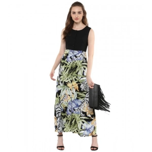 Generic Women's Rayon Floral Round Neck Sleeveless Dress (Multicolor)