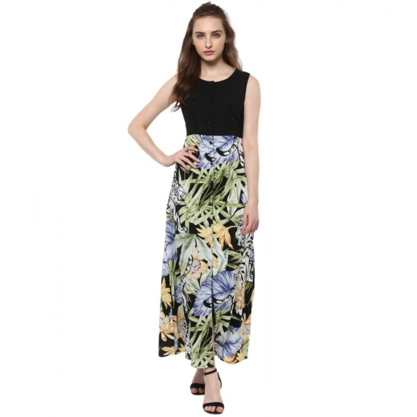 Dropship Women's Rayon Floral Round Neck Sleeveless Dress (Multicolor)