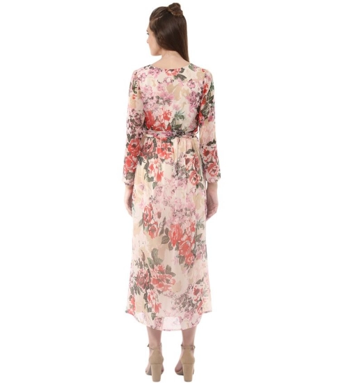 Women's Chiffon Floral Round Neck Long Sleeves Dress (Multicolor) Women's Chiffon Floral Round Neck Long Sleeves Dress (Multicolor)