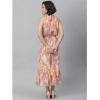 Dropship Women's Polyester Maxi Halter Neck Sleeveless Dress (Peach)