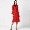 Dropship Women's Polyester Ruffled Close Neck Long Sleeves Dress (Red)