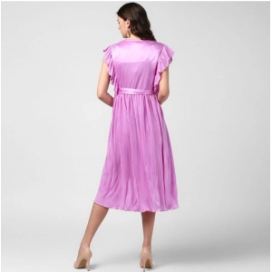 Generic Women's Polyester Pleated V-Neck Flutter Dress (Lavender)