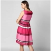 Dropship Women's Polyester Striped Close Neck Sleeveless Dress (Pink)