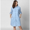 Dropship Women's Denim Solid Collar Neck Roll Up Sleeve Dress (Blue)