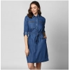 Dropship Women's Denim Solid Collar Neck Roll Up Sleeve Dress (Blue)