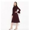 Dropship Women's Polyester Ruffled Close Neck Bell Sleeve Dress (Maroon)