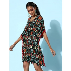 Women's Polyester Moss Printed Round Neck Kaftan Sleeve Dress (Multicolor)