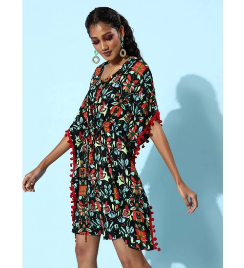 Women's Polyester Moss Printed Round Neck Kaftan Sleeve Dress (Multicolor)