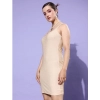 Dropship Women's Polyester Lycra Embellished Square Neck Sleeveless Dress (Gold)