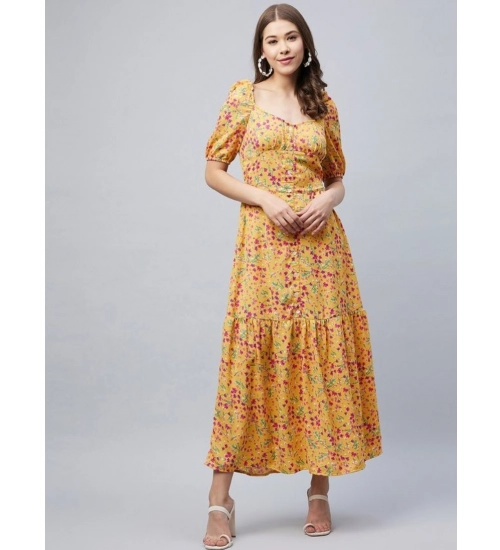 Women's Polyester Moss Floral Square Neck Half Sleeve Dress (Pink) Women's Polyester Moss Floral Square Neck Half Sleeve Dress (Pink)