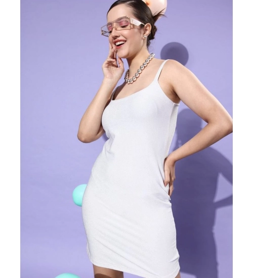 Women's Polyester Lycra Embellished Square Neck Sleeveless Dress (Silver) Women's Polyester Lycra Embellished Square Neck Sleeveless Dress (Silver)