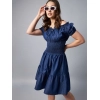 Dropship Women's Denim Solid Off-Shoulder Short Sleeve Dress (Blue)