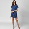 Dropship Women's Denim Solid Close Neck Short Sleeve Dress (Blue)