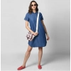 Dropship Women's Denim Solid Collar Neck Short Sleeve Dress (Blue)