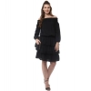 Dropship Women's Polyester Moss Solid Off-Shoulder Long Sleeves Dress (Black)