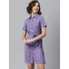 Dropship Women's Polyester Polka Collar Neck Short Sleeve Dress (Lavender)