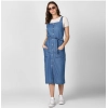 Dropship Women's Denim Solid Round Neck Sleeveless Dress (Blue)