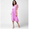 Dropship Women's Polyester Pleated V-Neck Flutter Dress (Lavender)