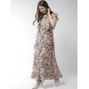 Dropship Women's Polyester Floral Round Neck Flutter Dress (Multicolor)