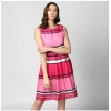 Dropship Women's Polyester Striped Close Neck Sleeveless Dress (Pink)