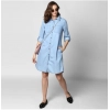 Dropship Women's Denim Solid Collar Neck Roll Up Sleeve Dress (Blue)