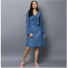 Dropship Women's Denim Solid V-Neck Bell Sleeve Dress (Blue)