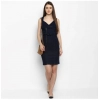 Dropship Women's Denim Solid Square Neck Sleeveless Dress (Blue)