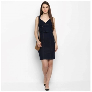 Generic Women's Denim Solid Square Neck Sleeveless Dress (Blue)