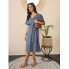Dropship Women's Polyester Moss Polka V-Neck Bell Sleeve Dress (Grey)