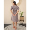 Dropship Women's Polyester Moss Floral V-Neck Bell Sleeve Dress (Grey)