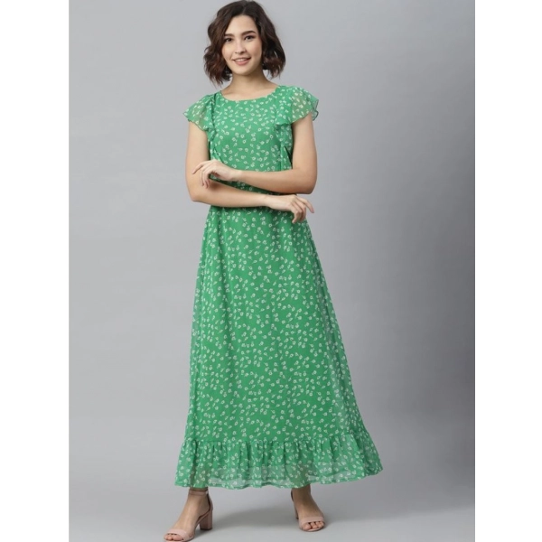Dropship Women's Polyester Floral Round Neck Short Sleeve Dress (Green)