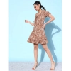 Dropship Women's Polyester Crepe Floral Square Neck Short Sleeve Dress (Rust)