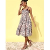 Dropship Women's Georgette Floral Square Neck Sleeveless Dress (Peach)