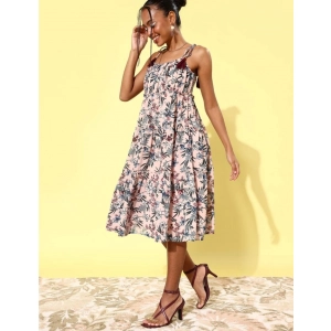 Generic Women's Georgette Floral Square Neck Sleeveless Dress (Peach)