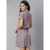 Dropship Women's Polyester Moss Floral Collar Neck Short Sleeve Dress (Grey-Red)