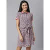 Dropship Women's Polyester Moss Floral Collar Neck Short Sleeve Dress (Grey-Red)