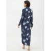 Dropship Women's Rayon Floral Collar Neck Long Sleeves Dress (Blue)