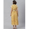 Dropship Women's Polyester Floral V-Neck Short Sleeve Dress (Yellow-White)