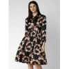 Dropship Women's Polyester Pleated Collar Neck Long Sleeves Dress (Black)