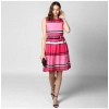 Dropship Women's Polyester Striped Close Neck Sleeveless Dress (Pink)