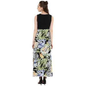 Generic Women's Rayon Floral Round Neck Sleeveless Dress (Multicolor)