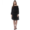 Dropship Women's Polyester Moss Solid Off-Shoulder Long Sleeves Dress (Black)