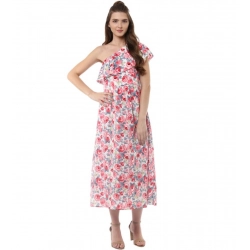 Women's Polyester Crepe Floral One Shoulder One Shoulder Dress (Multicolor)